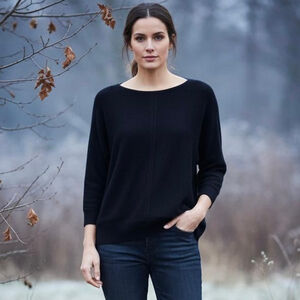 CYNTHIA Rowley cashmere sweater tunic 3/4 sleeves black Sz M